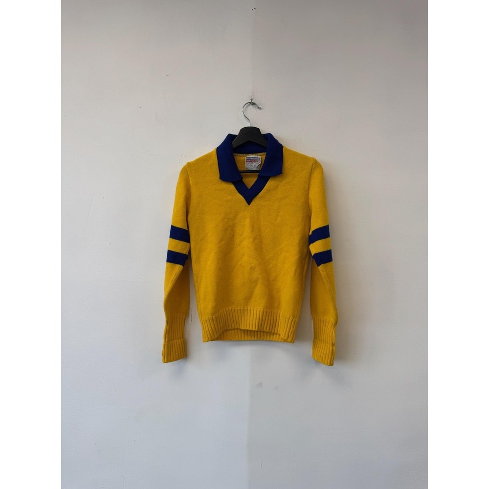 Vintage Cheerleader Supply Co Sweater Womens 36 Yellow Blue Collared Varsity 60s